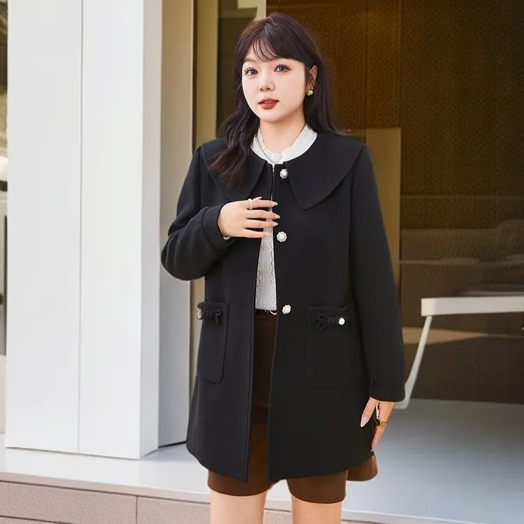 大码女装胖mm高级气质外搭2024秋冬季新款娃娃领中长款气质厚外套