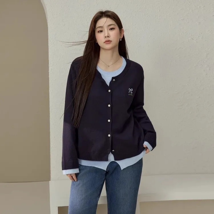 胖mm2024冬新款大码女装韩系温柔风简约圆领撞色假两件上衣女