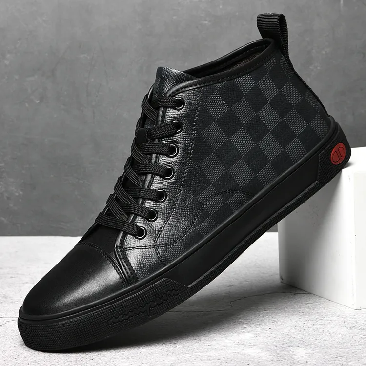 轻奢休闲秋冬加绒新款简约时尚中帮板鞋潮鞋经典格纹百搭时尚男鞋