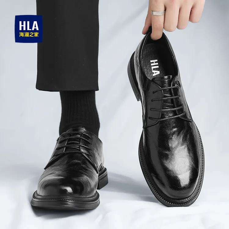 海澜之家皮鞋男款2025新款软面增高商务英伦风黑色男士正装德比鞋