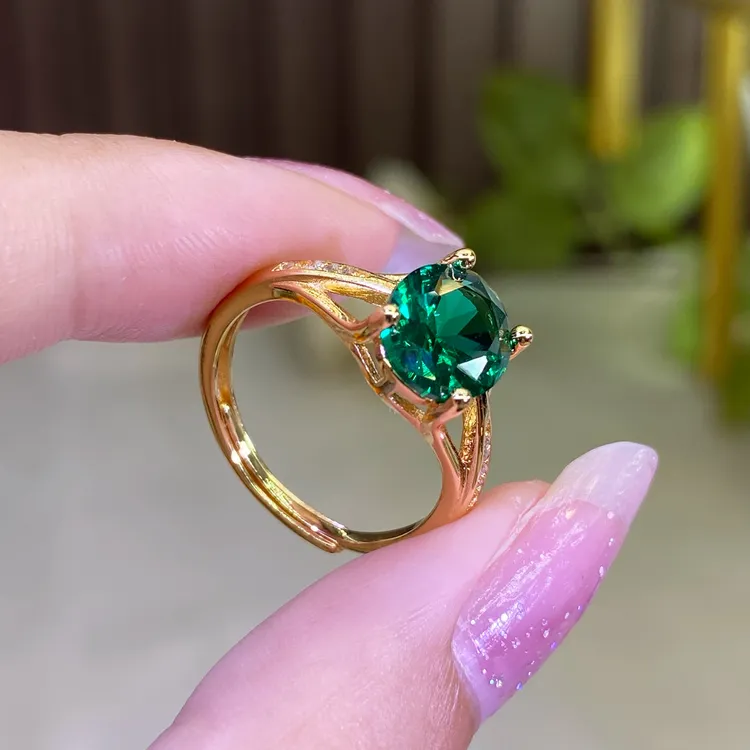 新品戒指 【木青】8×10mm人工绿色宝轻奢气质高级时尚秋冬k1314