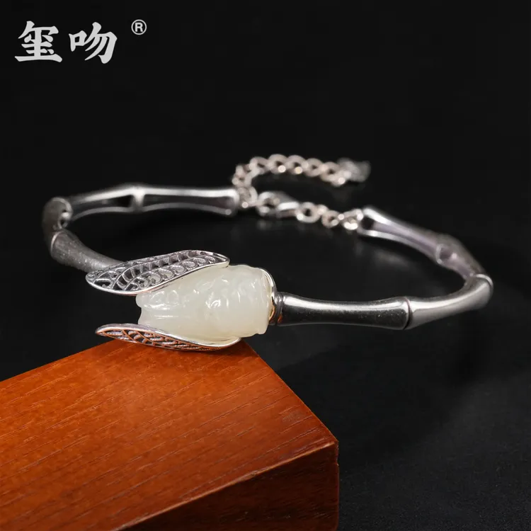 【玺吻】s925银 天然和田玉镶嵌 腰缠万贯 一鸣惊人和田玉手链