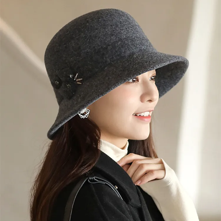 新款显脸小渔夫帽女秋冬季时尚帽子韩版潮可折帽冬天保暖羊毛呢帽