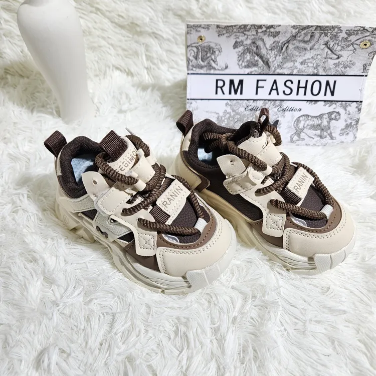 男童/女童帅气拼色运动复古老爹鞋，厚底防滑透气休闲时尚软底百搭