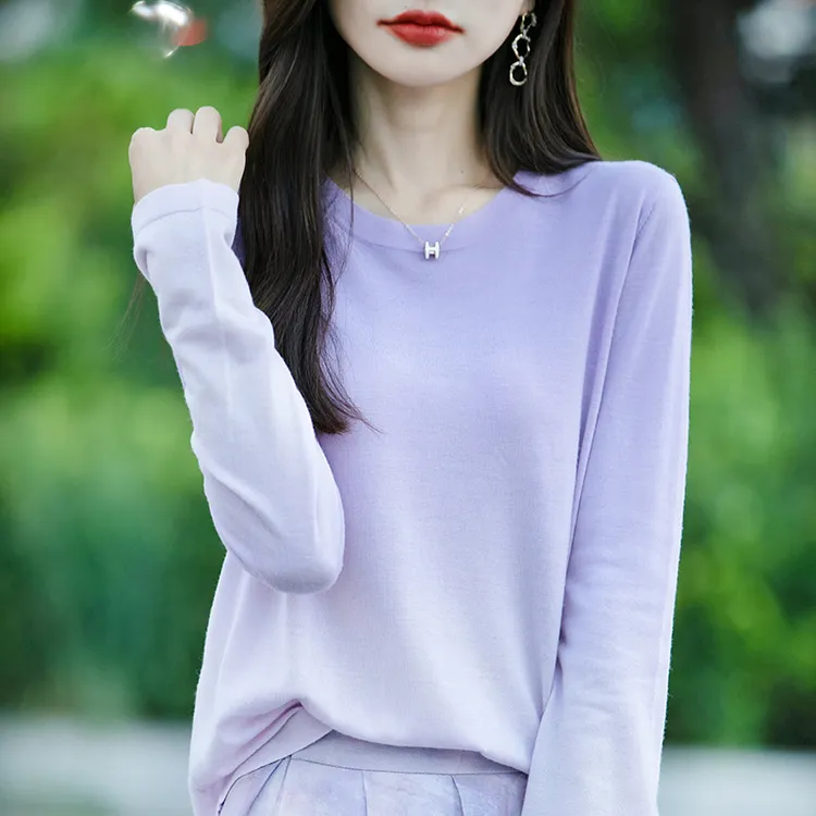 多巴胺长袖T恤女春秋内搭洋气显瘦圆领减龄秋冬针织超好看毛衣外