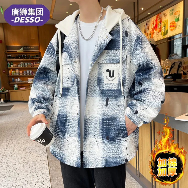 唐狮旗下DESSO青少年男生学生加棉加厚连帽夹克男士休闲棉服外套