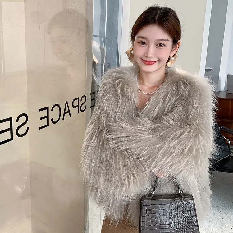 50特密特厚双面编织貉子毛外套洋气百搭皮草外套女皮草女