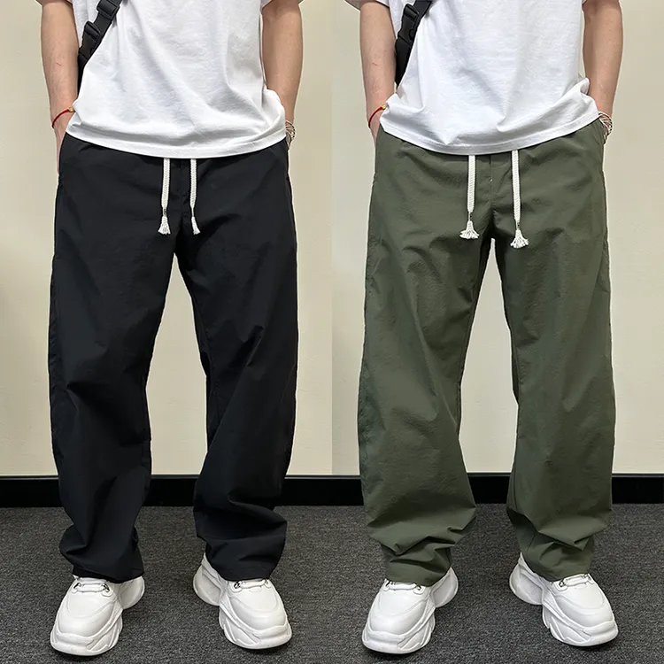 春夏新款潮流弯刀裤男士痞帅休闲裤免烫松紧腰阔腿裤宽松百搭长裤
