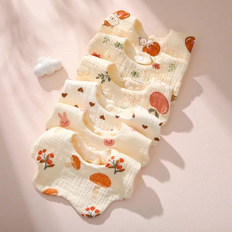 婴幼儿口水巾六层棉纱布花朵柔软加厚围嘴可调节新生儿宝宝围兜