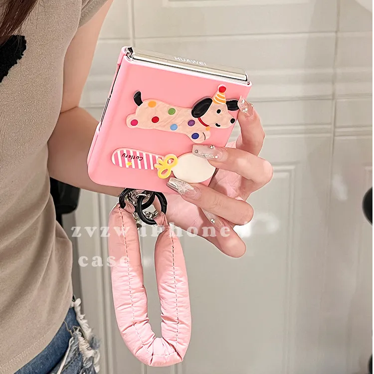 少女粉餐具小狗叉子适用pocket2手机壳p60pocket折叠屏zflip6腕带