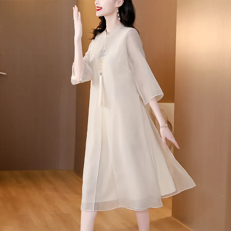汉服改良旗袍禅意茶服女国风中国风女装夏古风刺绣新中式连衣裙夏
