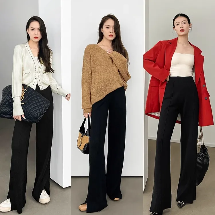 美洋MEIYANG特惠竹竿腿针织裤至简慵懒美感开叉阔腿长裤现货