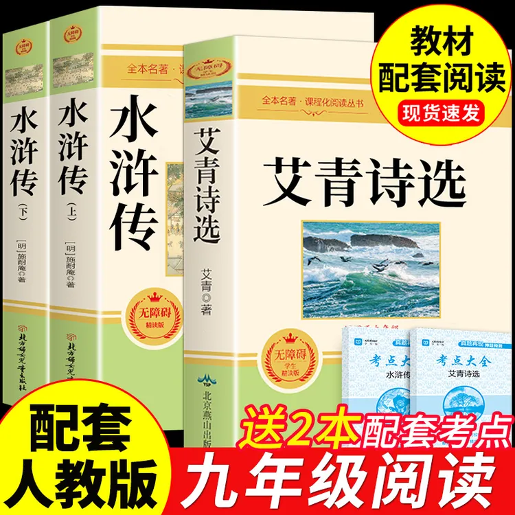 九年级正版名著全套4册艾青诗选和水浒传原著完整版儒林外史