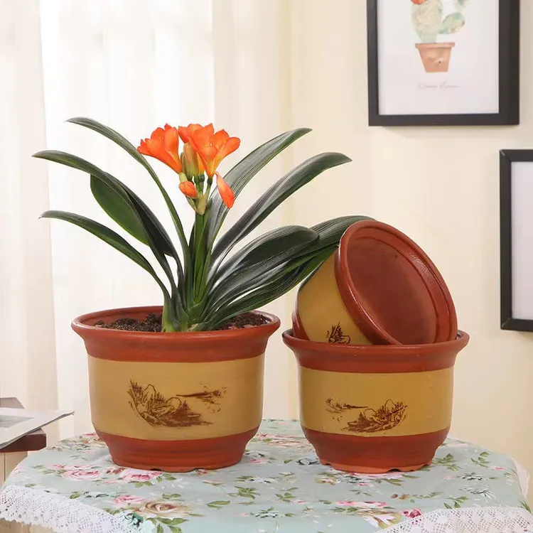 2黄色粗砂花盆陶瓷透气吸水特价特大花盆兰花盆陶土粗陶耐用盆