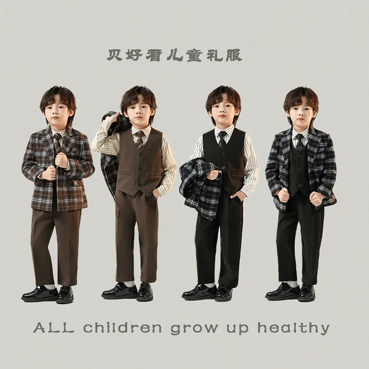 韩国男童西装套装秋冬款儿童小西服礼服英伦风帅气男孩钢琴演出服