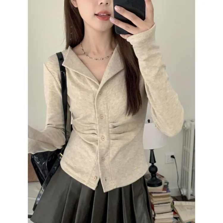秋冬新款辣妈外出哺乳打底衫上衣polo领修身显瘦产后喂奶长袖T恤