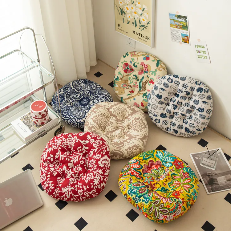 棉麻圆形椅子坐垫学生加厚垫子屁垫椅垫家用榻榻米地座软垫子厚款