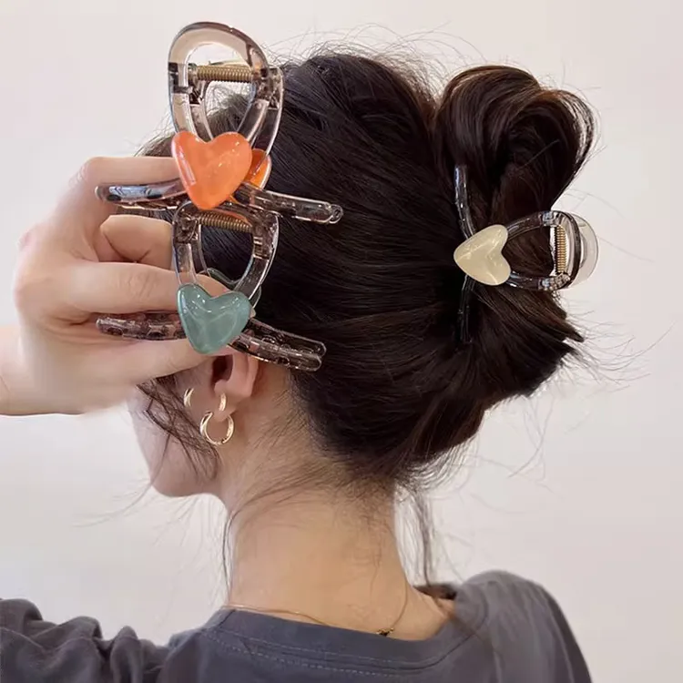网红气质时尚爱心发夹可爱少女透明桃心抓夹甜美百搭小众ins发卡