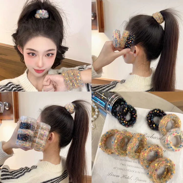 彩色波点毛线高马尾发圈不伤发皮筋女扎头绳2023年新款高弹力发绳