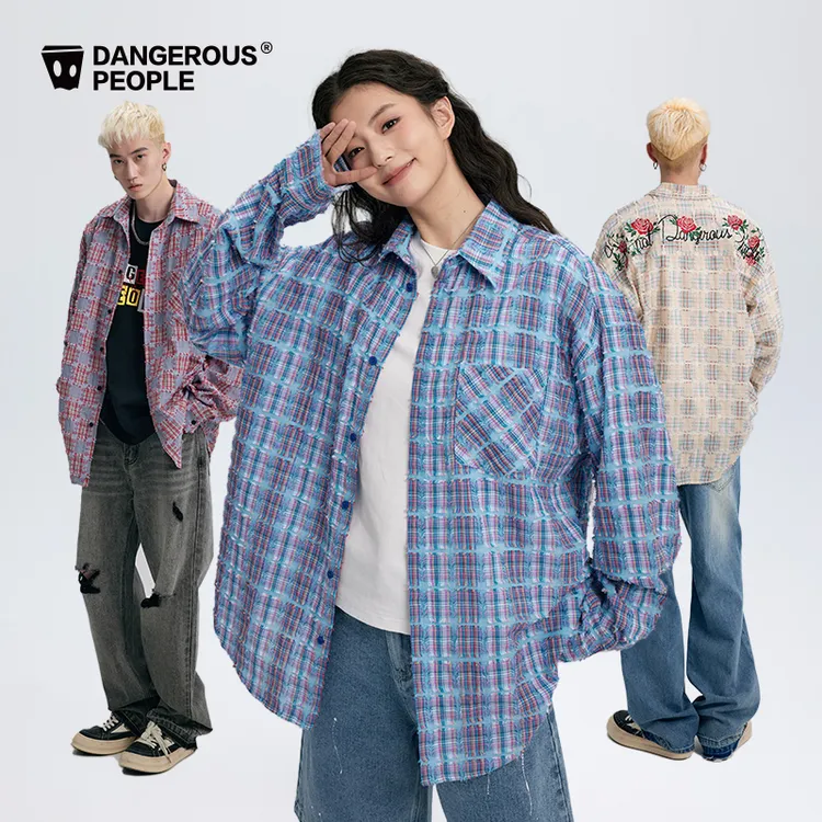 Dangerouspeople薛之谦dsp玫瑰刺绣宽松休闲翻领长袖衬衫新潮男装