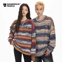 Dangerouspeople薛之谦dsp彩色条纹圆领毛衣秋冬潮宽松男友感穿搭