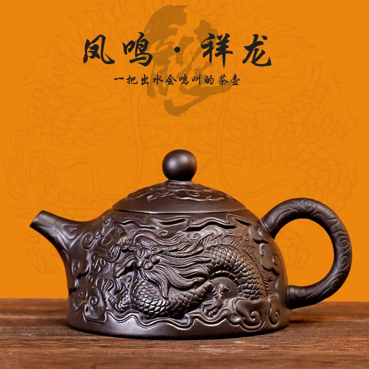 紫砂壶大容量高档凤鸣壶原矿紫泥大师级半手工浮雕锤纹泡茶壶单壶