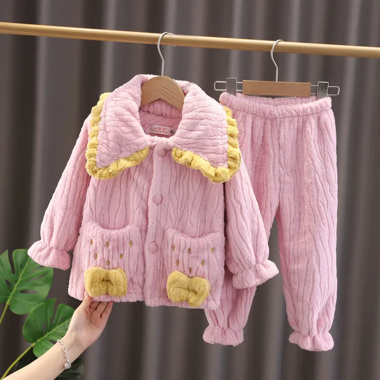 儿童睡衣公主女童法兰绒秋冬季保暖珊瑚绒加厚女孩套装宝宝家居服