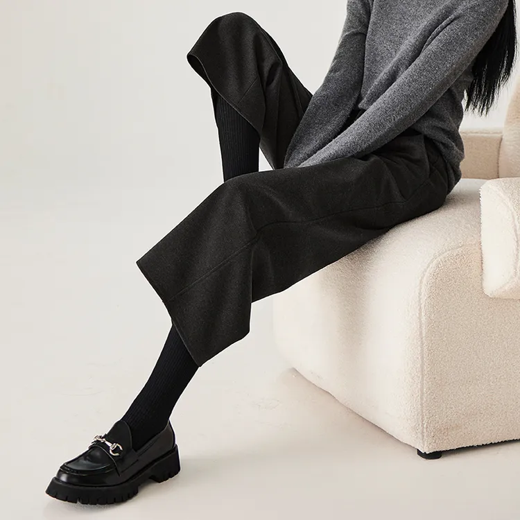 索菲丝尔【加厚八分阔腿裤女】2025冬季简约保暖休闲黑色裤子441105