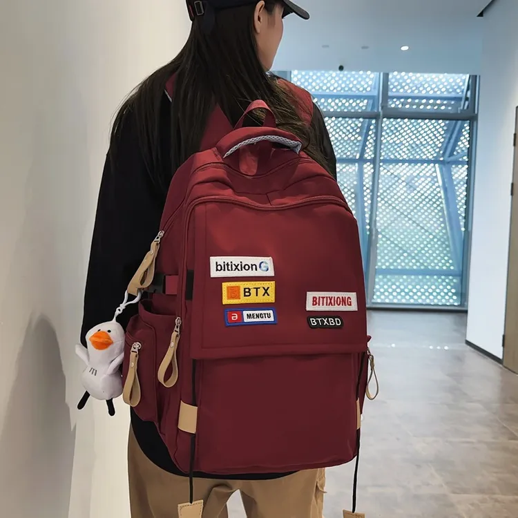 书包简约女大学生 大容量纯色ins双肩包日系潮流休闲旅行电脑背包