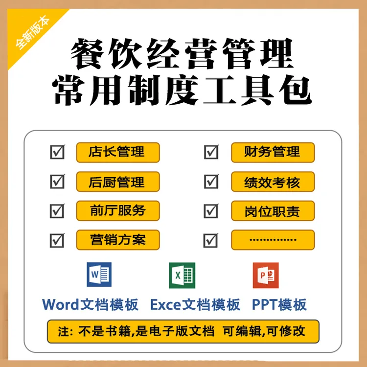 餐饮管理培训工具包【升级版】提升餐厅管理效率可编辑打印商品图