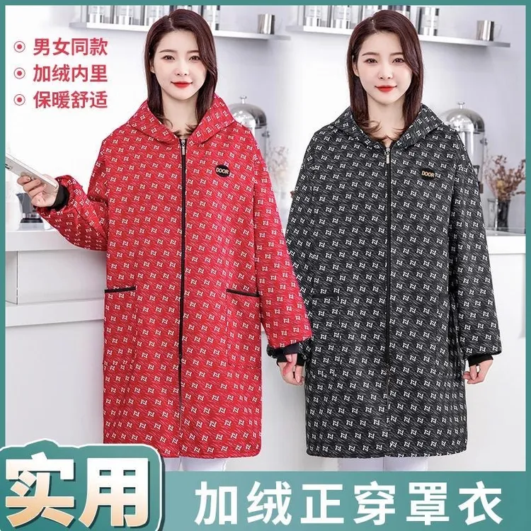 长袖加绒罩衣冬季加厚外穿工作服超时尚厨房上班围裙保暖时尚防水