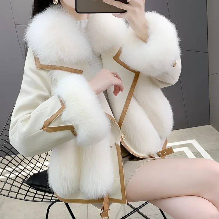 秋冬女装棉衣棉服外套仿狐狸毛时尚皮毛一体女装冬季短款修身棉服