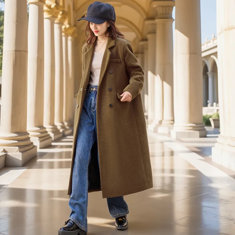冬季毛呢大衣夹棉保暖御寒2024冬装新款充绒内胆大衣外套长款正肩