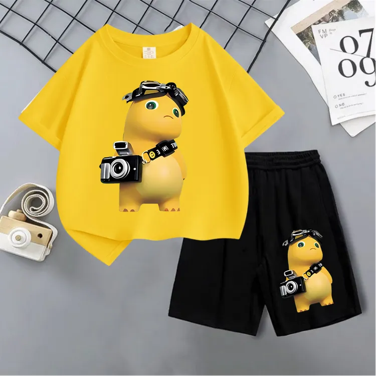 纯棉奶龙小七儿童衣服夏季新款男女童装可爱卡通网红短袖短裤套装