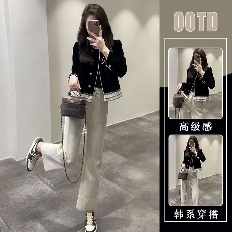 早秋穿搭一整套小个子盐系炸街时尚冷淡系高级感韩系小香风套装裤