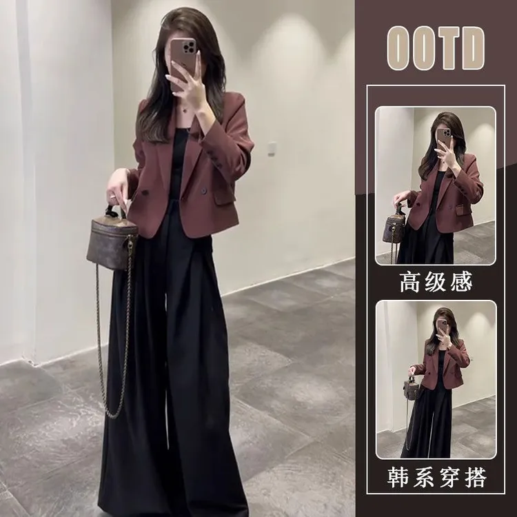 初秋穿搭盐系炸街时尚高级感小洋装又a又飒气质小个子西装套装裤