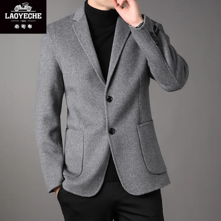 老爷车双面呢羊毛西服男士短款秋冬新款高端羊毛呢子西装外套加厚