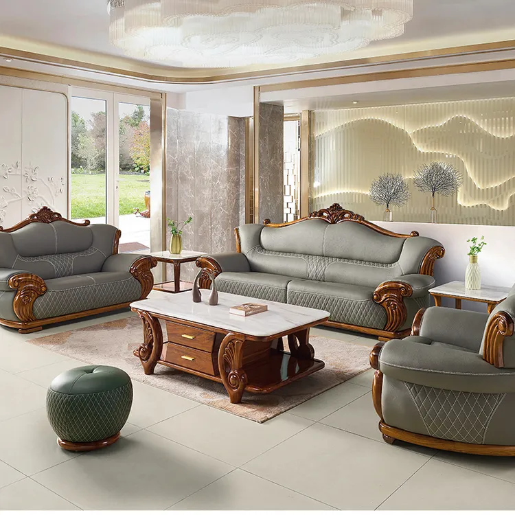 乌金木真皮沙发简约新中式高端家用客厅头层牛皮沙发124复古款