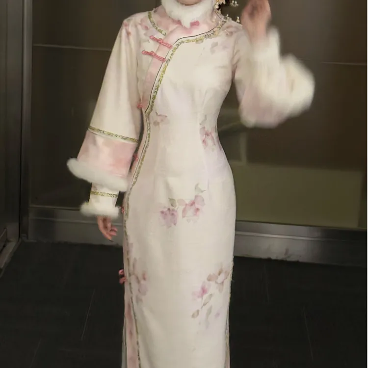 LHMknk1画报夫人原创自制高级温柔针织提花清宫改良旗袍 刁蛮格格