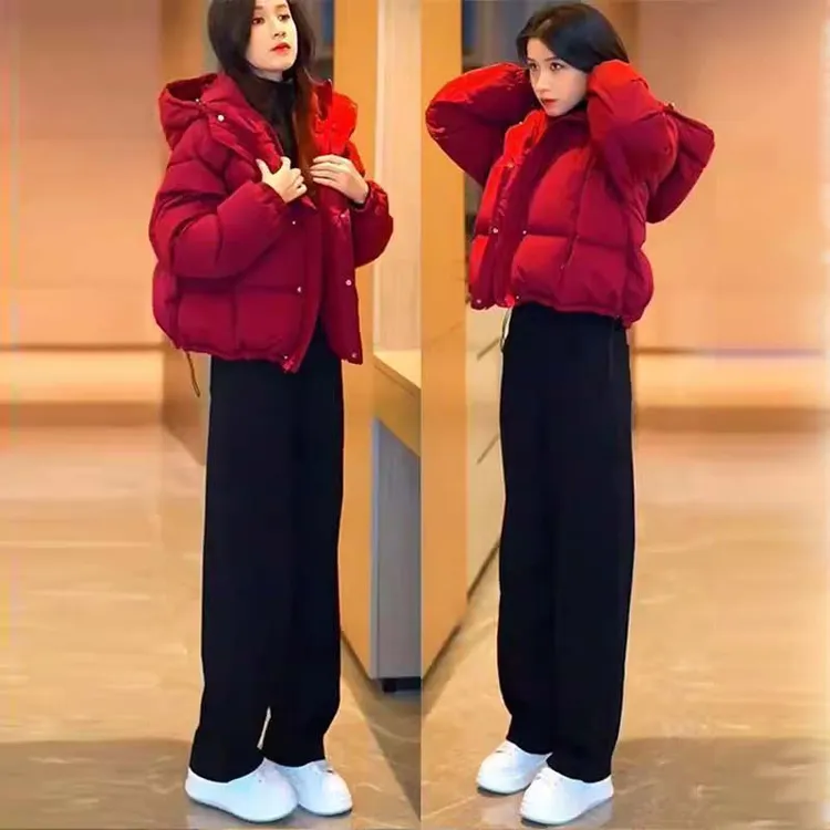 超好看独特漂亮套装女2025新款时尚小个子连帽短款棉服加绒裤子潮