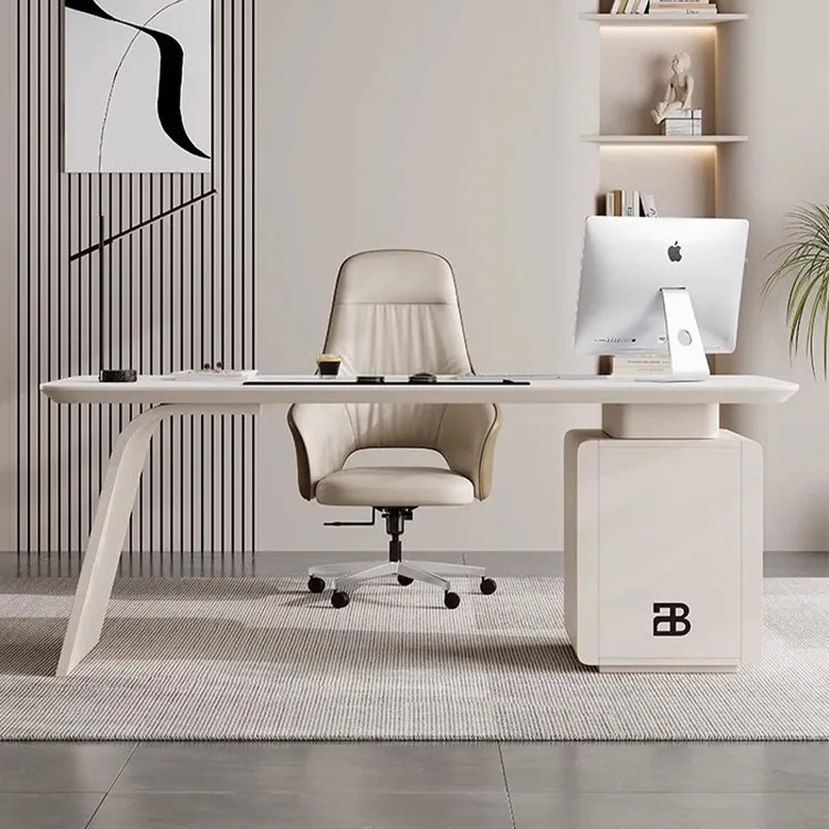 轻奢岩板书桌高端电脑桌办公桌意式极简学习桌书房写字台设计师