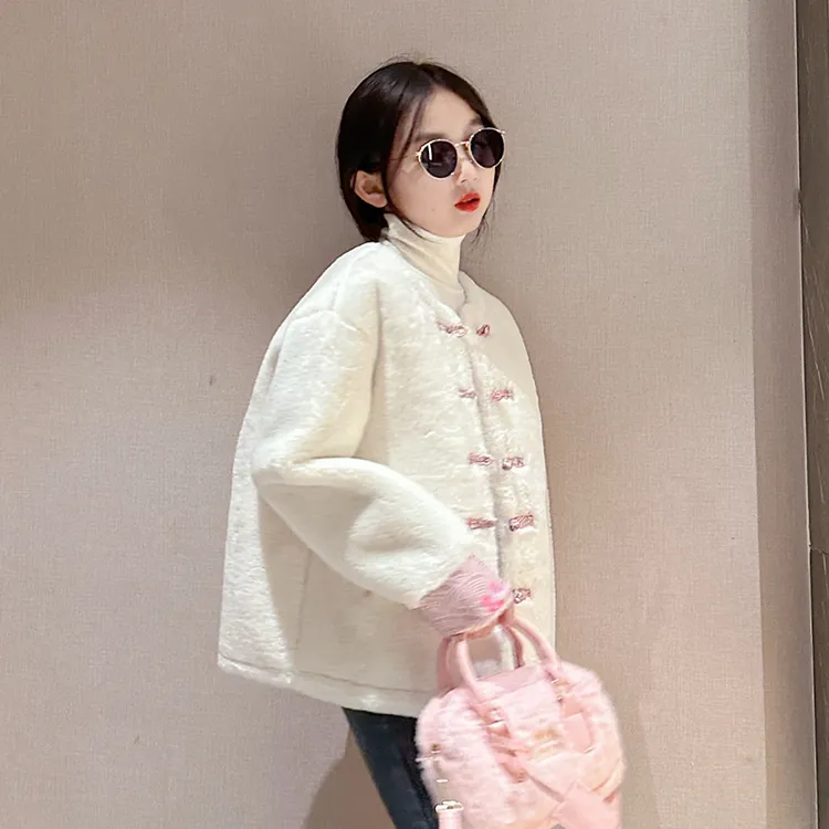 女童国风新中式盘扣外套秋冬装新款女中大童加绒加厚保暖休闲外套