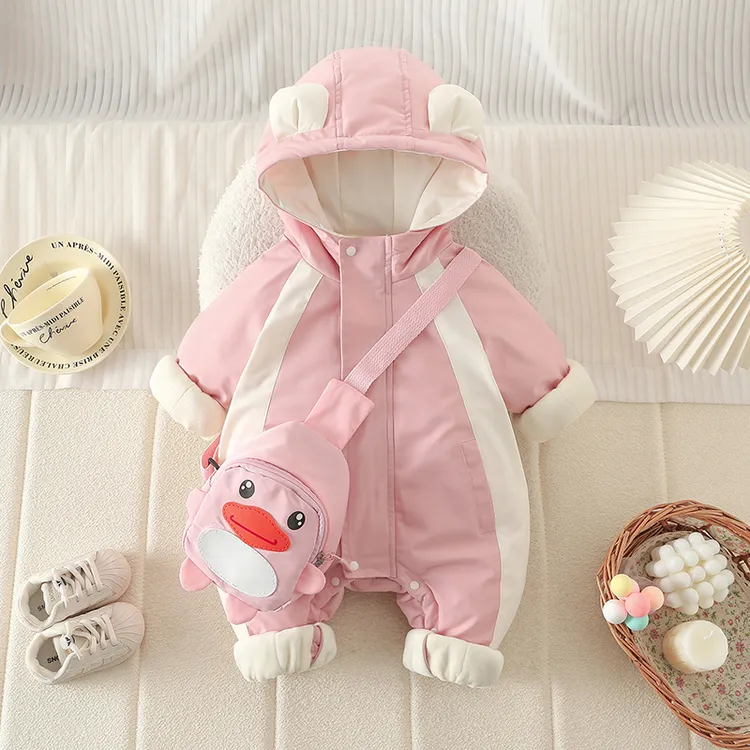 HJ薄棉婴儿冲锋衣外出服哈衣卡通小熊宝宝连体衣秋冬棉衣ZPD4408