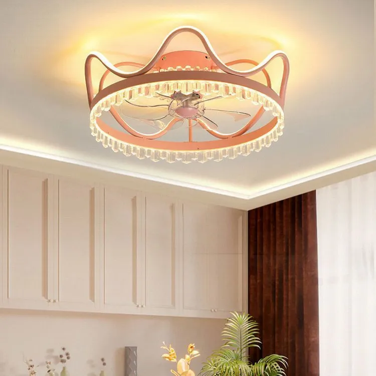 卧室吊扇灯现代简约电风扇灯智能遥控客厅餐厅灯创意一体吊灯皇冠