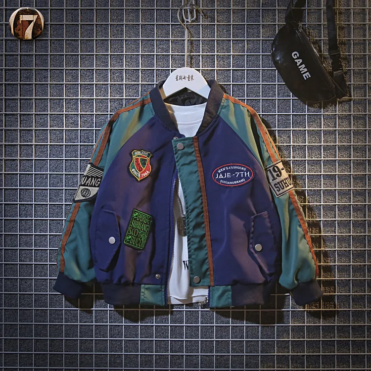 男童外套春秋款韩版洋气中大童多标飞行夹克撞色拼接儿童棒球服潮