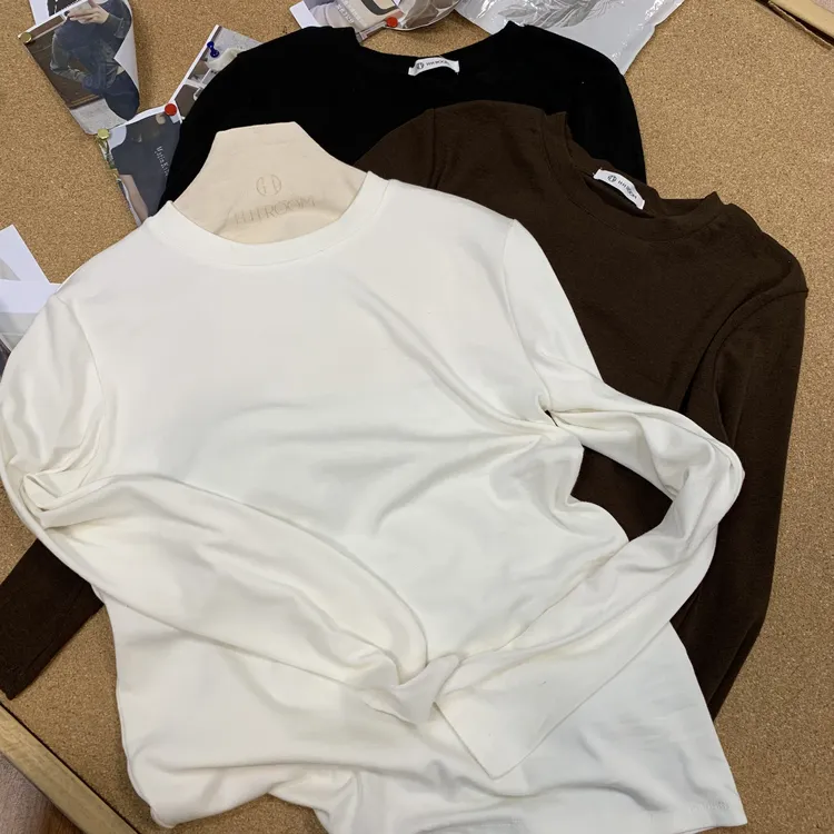 花姐巜春子》百搭三色简约白色修身长袖T恤套头韩版纯色