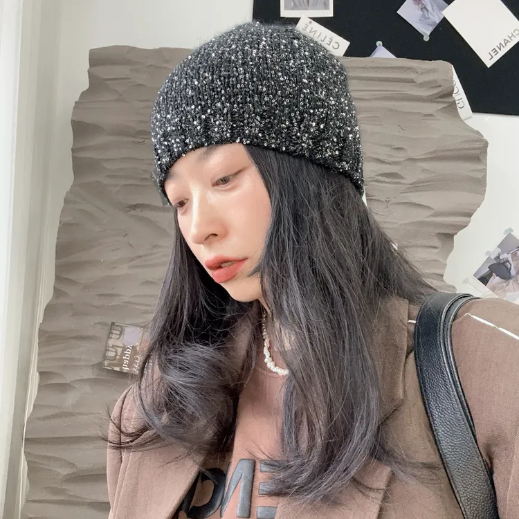 《名媛》针织毛线亮片帽子冬季小香风网红百搭时尚复古韩版休闲