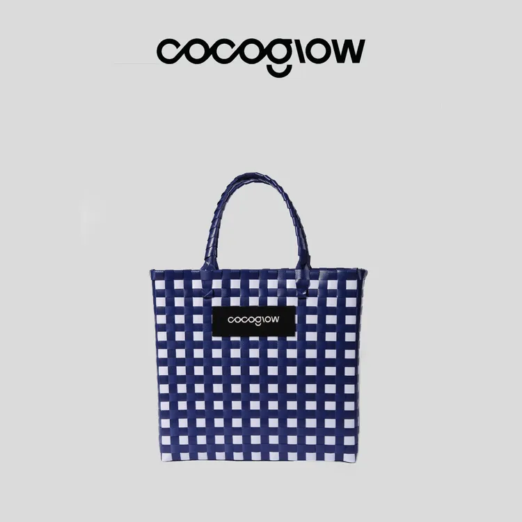 【大美人专属】cocoglowNavy海蓝格系列女士手工工艺编织菜篮子大号