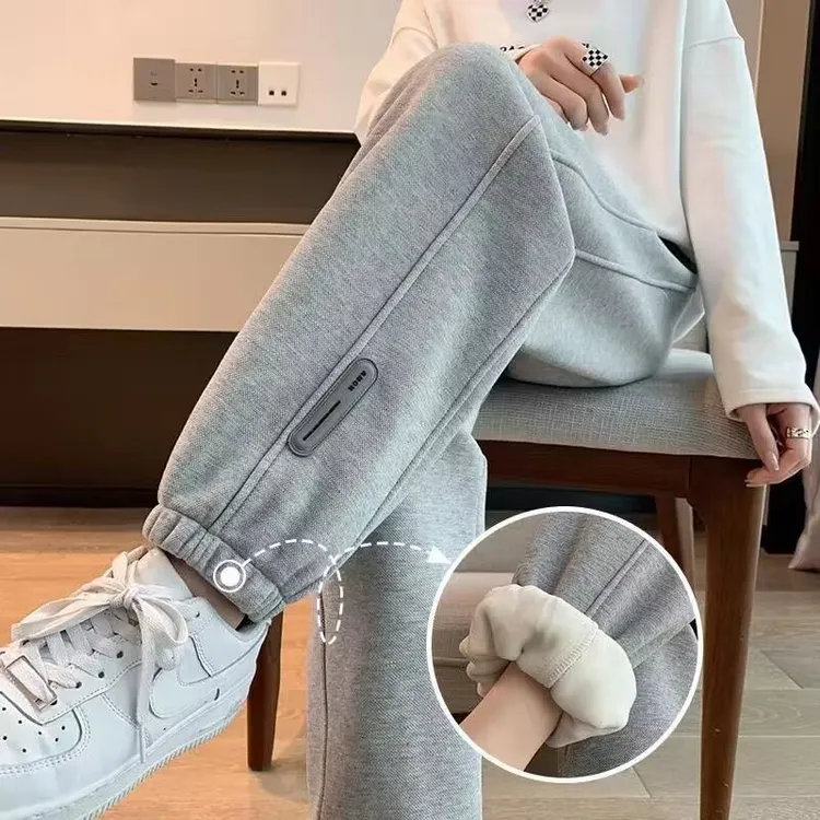 啄木鸟秋冬加绒哈伦裤百搭休闲卫裤新款运动裤女韩版宽松显瘦束脚