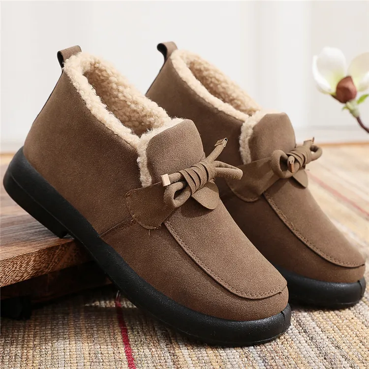 冬季时尚加绒保暖棉鞋高帮防寒一脚蹬毛毛鞋百搭厚底孕妇鞋软底
